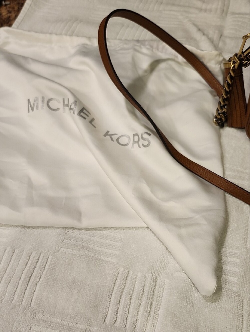 Michael Kors Tan Studded Leather Crossbody with Tassel - Picture 6 of 10